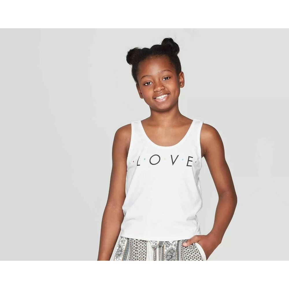 Art Class‎ Boxy 'LOVE' Tank Top Girl's Size Medium (7-8) White NEW